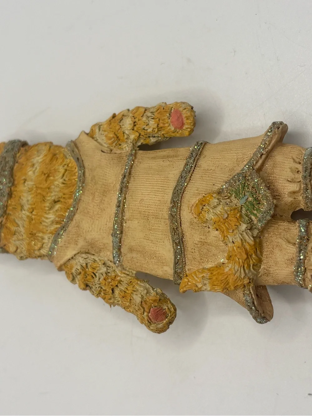 Vintage Anthropomorphic Orange Tabby Cat Christmas Ornament Victorian Glitter 4.